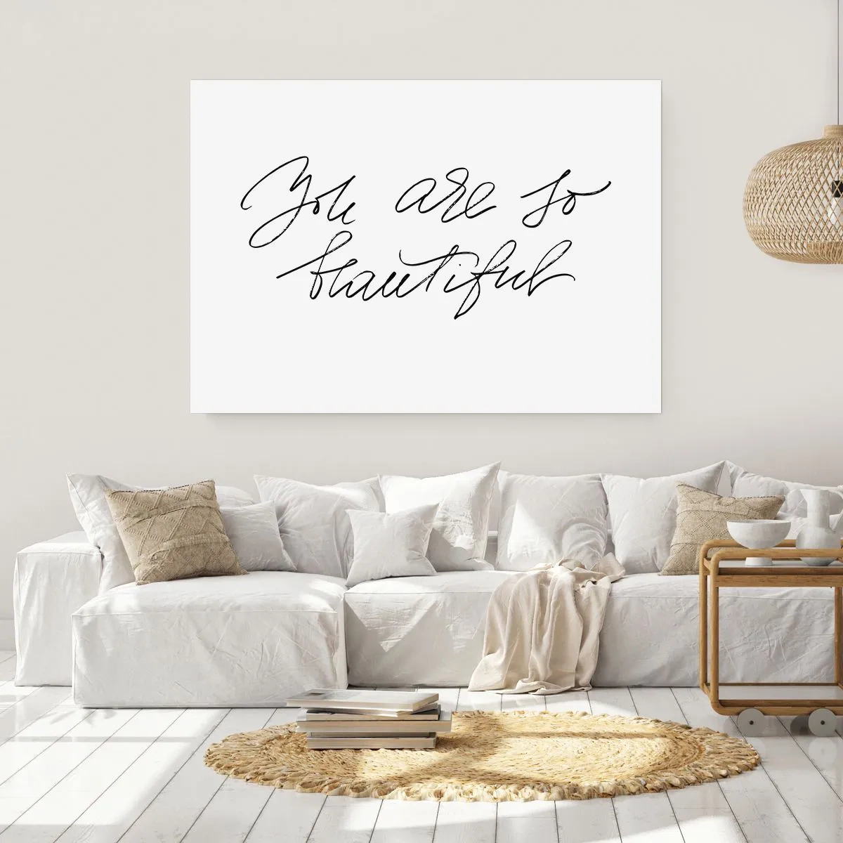 Poster - Schwarz-weiße Aufschrift „Du bist so schön“ - 100x70cm - Glauben Sie wirklich ... - Moderne Wanddekoration für Wohnzimmer und Schlafzimmer ARTTOR