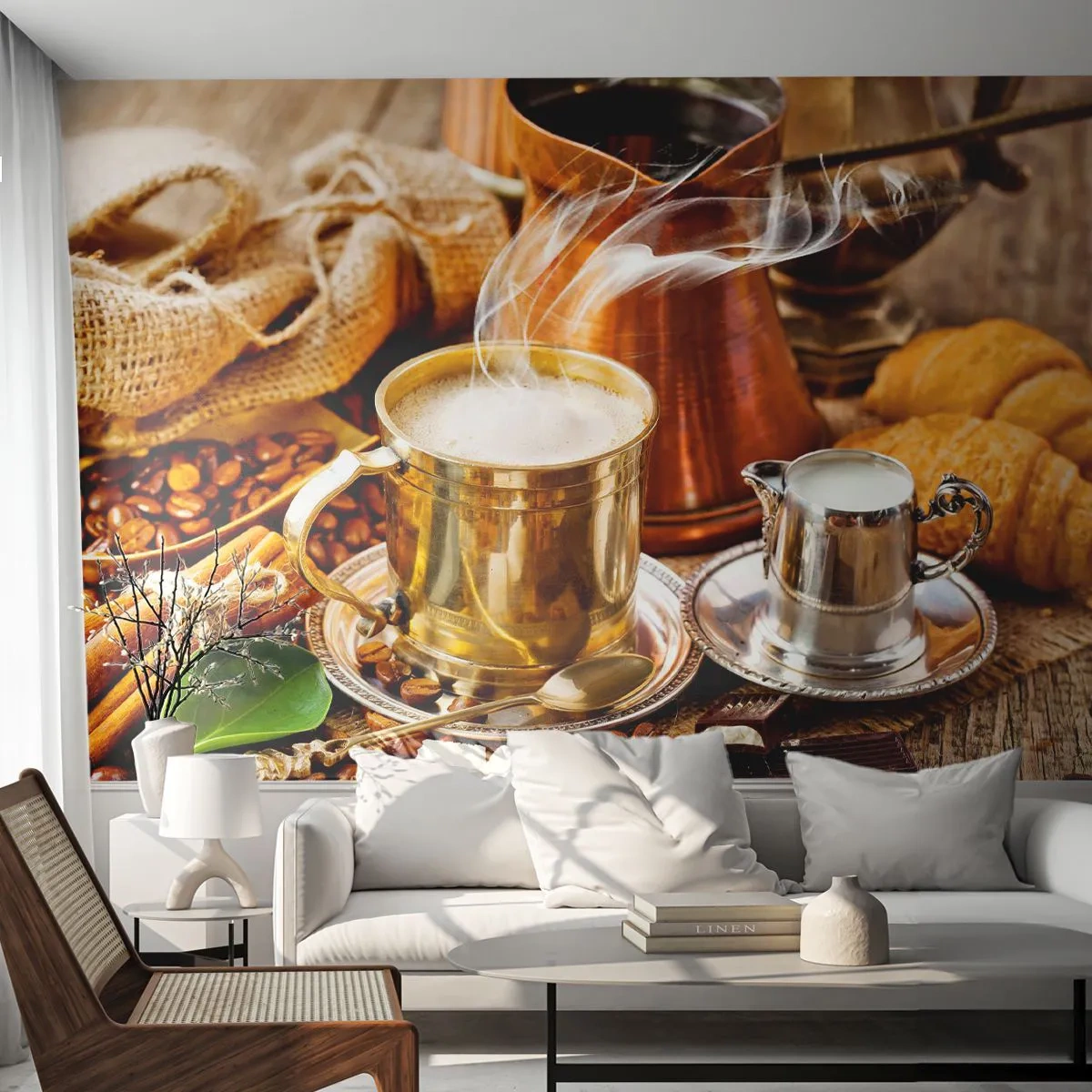 Fototapete Premium Sand - Schönen Tag noch! - Kaffee, Gastronomie, Küche - 400x280 cm