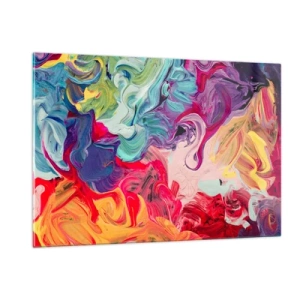 Glasbild - Bild auf glas - Abstrakte bunte Farbstreifen auf Leinwand in intensiven Farben - 120x80cm - Die Geburt der Farben - Moderne Wanddekoration für Wohnzimmer und Schlafzimmer ARTTOR