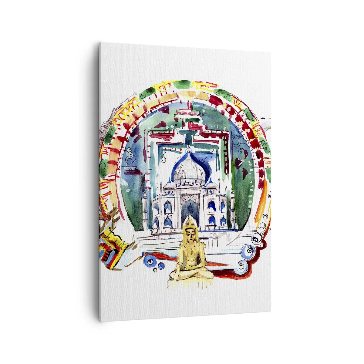 Bild auf Leinwand - Leinwandbild - Eine farbenfrohe Illustration der indischen Architektur - 70x100cm - Hinduistisches Weltgleichgewicht - Moderne Wanddekoration für Wohnzimmer und Schlafzimmer ARTTOR