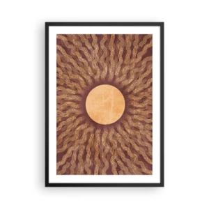 Poster in einem schwarzem Rahmen - Stilisierte Sonne mit Strahlen in Gold- und Brauntönen - 50x70cm - Sonnensymbol - Moderne Wanddekoration für Wohnzimmer und Schlafzimmer ARTTOR