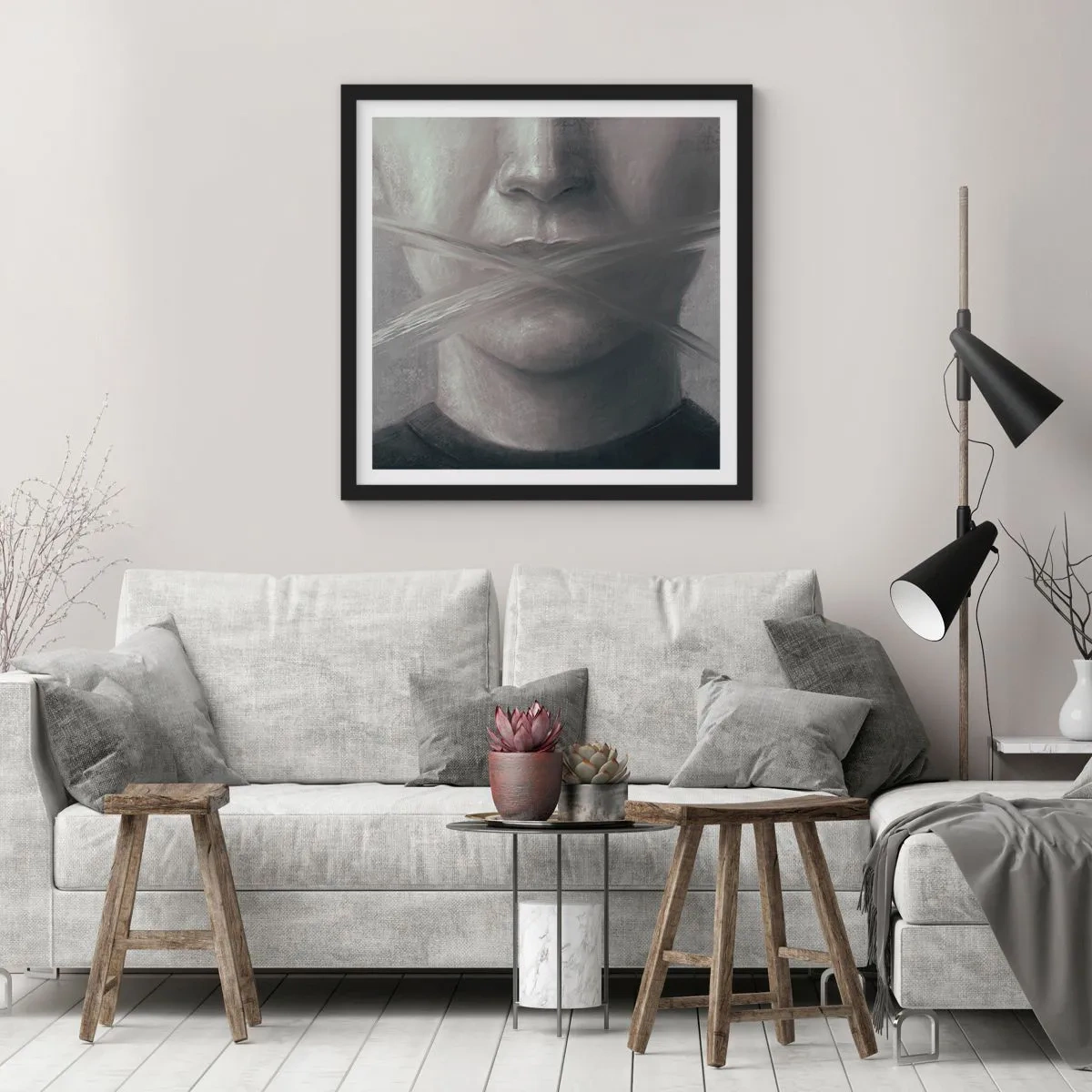 Poster in einem schwarzem Rahmen - Ohne ein Wort - 30x30 cm
