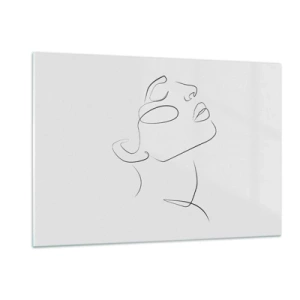 Glasbild - Bild auf glas - Konturskizze eines nach oben gerichteten Frauengesichts - 120x80cm - Die Drehungen und Wendungen der Träume - Moderne Wanddekoration für Wohnzimmer und Schlafzimmer ARTTOR