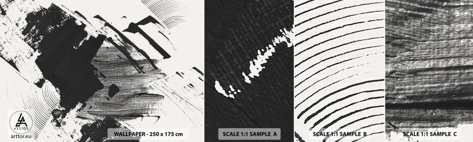 Fototapetenmuster Standard Eco - Abstraktion – Ausdruck von Schwarz - Stück, Modern, Schwarz und weiß - 100x30 cm