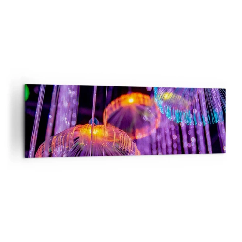 Bild auf Leinwand - Leinwandbild - Bunte leuchtende Quallen in einer dunklen Umgebung - 160x50cm - Lichtbrunnen - Moderne Wanddekoration für Wohnzimmer und Schlafzimmer ARTTOR