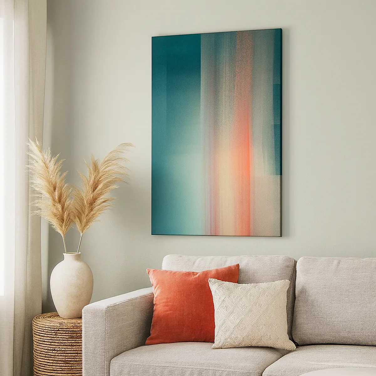 Bild auf Leinwand - Leinwandbild - Ein Sonnenuntergang in Pastelltönen über einem ruhigen Horizont - 50x70cm - Abstraktion: Lichtwellen - Moderne Wanddekoration für Wohnzimmer und Schlafzimmer ARTTOR