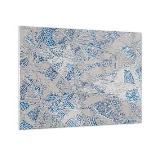 Glasbild - Bild auf glas - Geometrische Muster in Grau- und Blautönen - 70x50cm - In einem blaugrauen Labyrinth - Moderne Wanddekoration für Wohnzimmer und Schlafzimmer ARTTOR