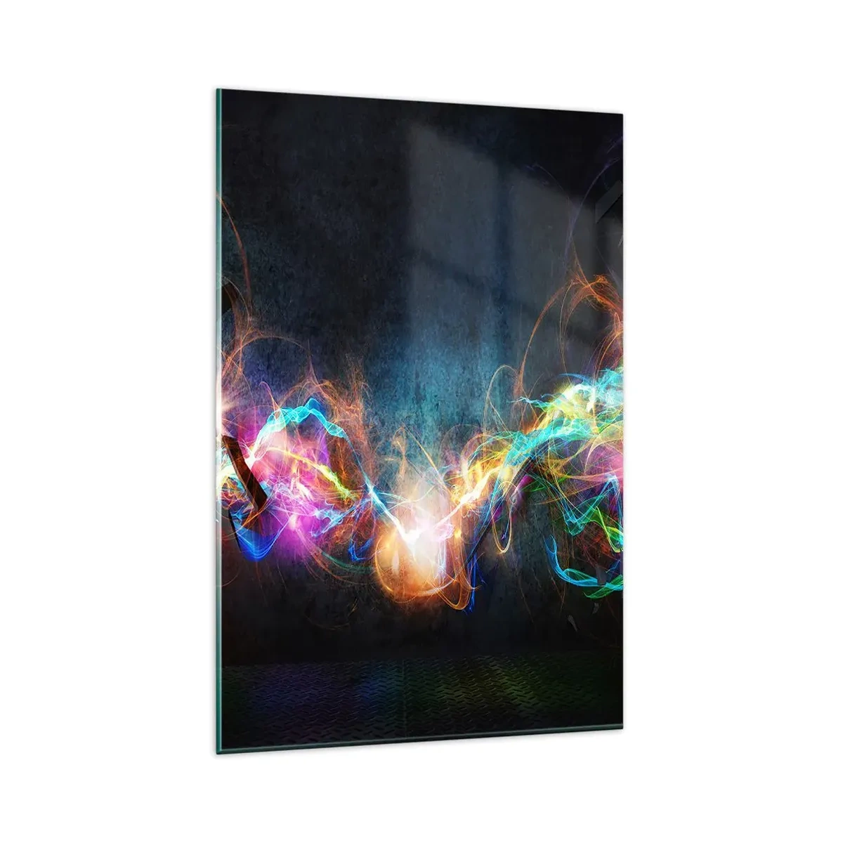 Glasbild - Bild auf glas - Bunte Lichtblitze in einer abstrakten Komposition - 80x120cm - Freudig gegen die Dunkelheit - Moderne Wanddekoration für Wohnzimmer und Schlafzimmer ARTTOR