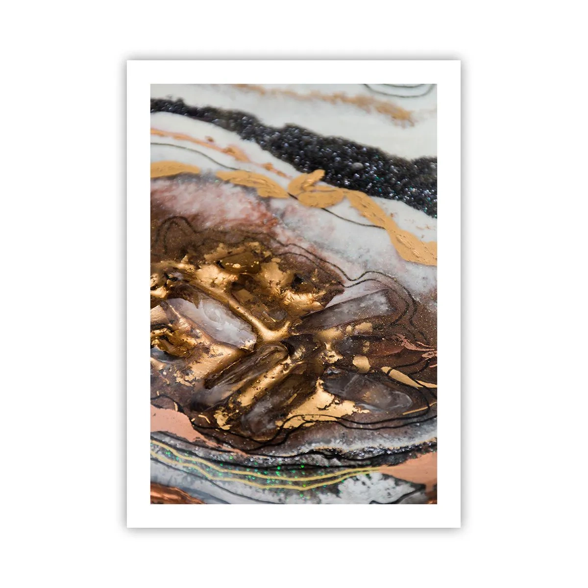 Poster - Ein abstraktes Muster in Gold-, Schwarz- und Weißtönen, inspiriert von der Natur. - 50x70cm - Das Element der Erde - Moderne Wanddekoration für Wohnzimmer und Schlafzimmer ARTTOR