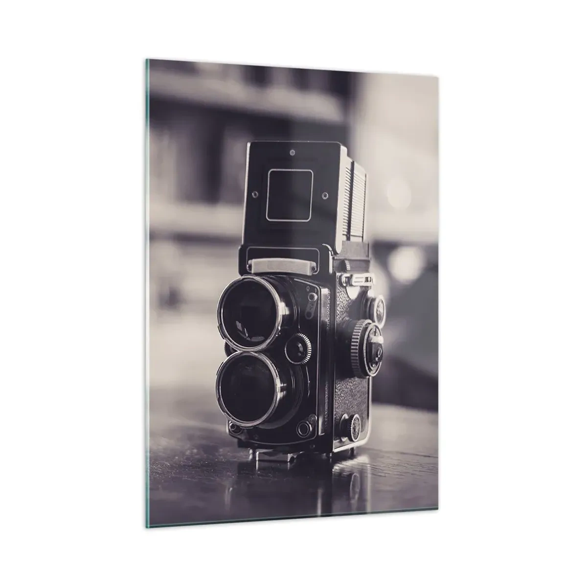 Glasbild - Bild auf glas - Schwarz-Weiß-Fotografie einer antiken Kamera - 50x70cm - Zauber alter Fotografie - Moderne Wanddekoration für Wohnzimmer und Schlafzimmer ARTTOR