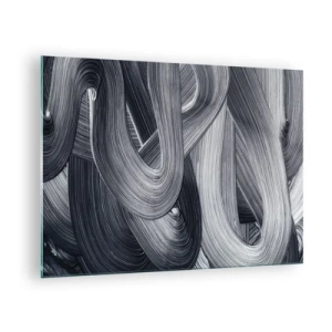 Glasbild - Bild auf glas - Abstrakte Pinselstriche in Schwarz- und Grautönen - 70x50cm - Die Fließfähigkeit der Realität - Moderne Wanddekoration für Wohnzimmer und Schlafzimmer ARTTOR