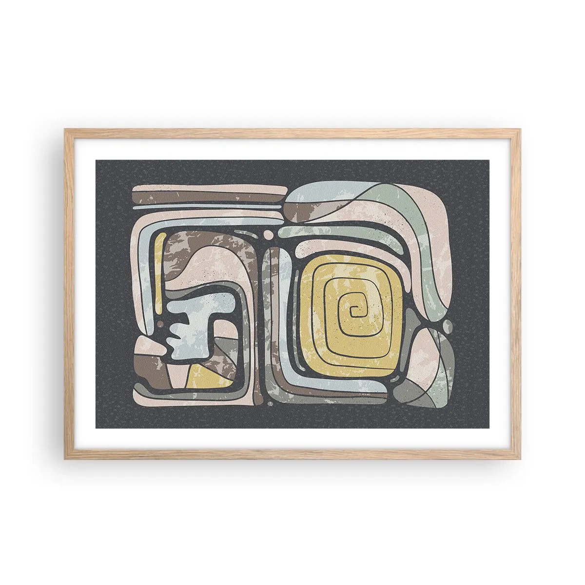 Poster in einem Rahmen aus heller Eiche - Abstraktion im präkolumbianischen Geist - 70x50 cm