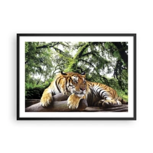 Poster in einem schwarzem Rahmen - Ein Tiger ruht in einem tropischen Wald - 70x50cm - Hochachtungsvoll - Moderne Wanddekoration für Wohnzimmer und Schlafzimmer ARTTOR