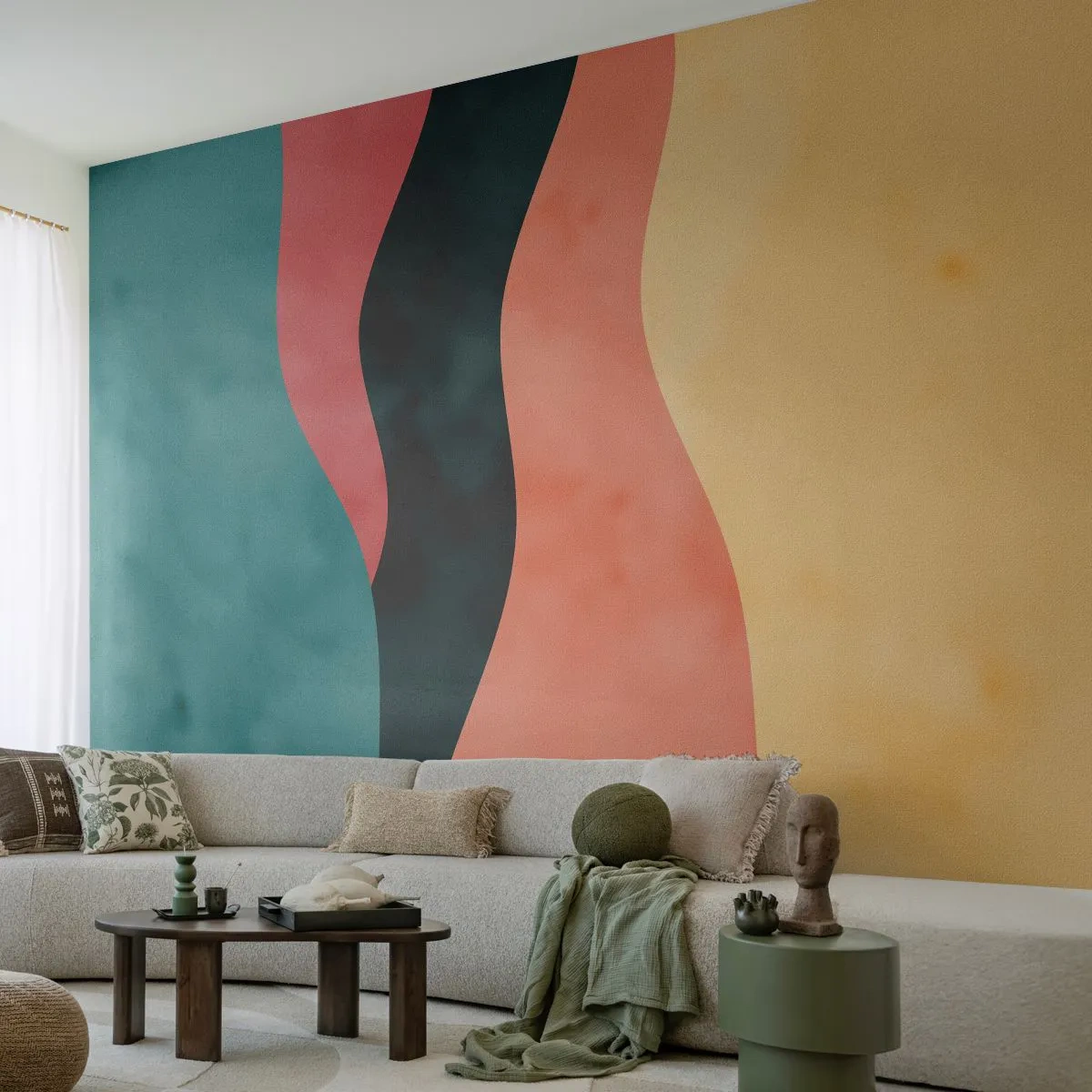 Fototapete Premium Sand - Eine abstrakte Komposition aus wellenförmigen Formen in warmen Farben. - 100x70cm - Konforme Nichtkonformität - Moderne Wanddekoration für Wohnzimmer und Schlafzimmer ARTTOR