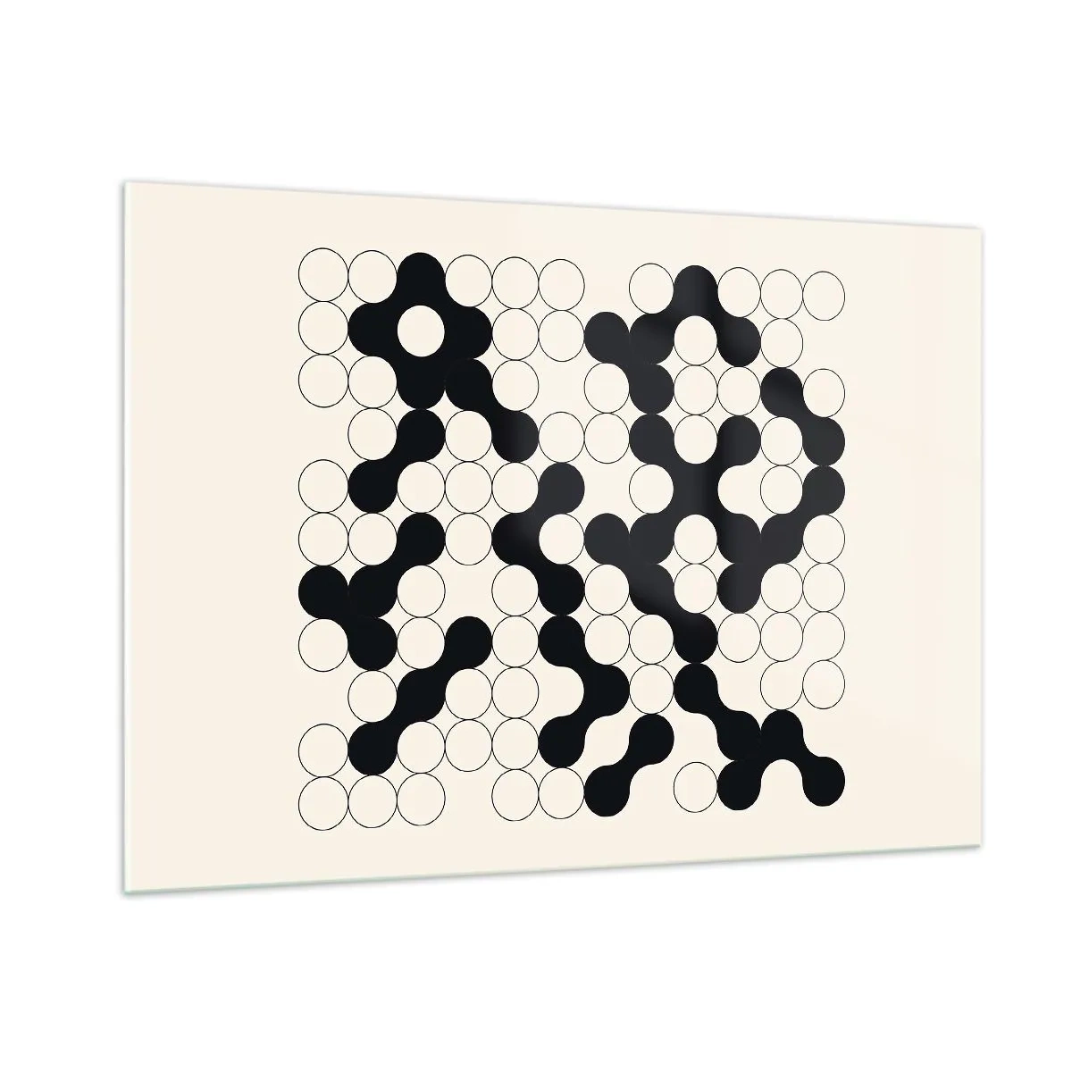 Glasbild - Bild auf glas - Ein schwarz-weißes grafisches Mosaik aus verbundenen Punkten. - 100x70cm - Chinesisches Spiel – Variation - Moderne Wanddekoration für Wohnzimmer und Schlafzimmer ARTTOR