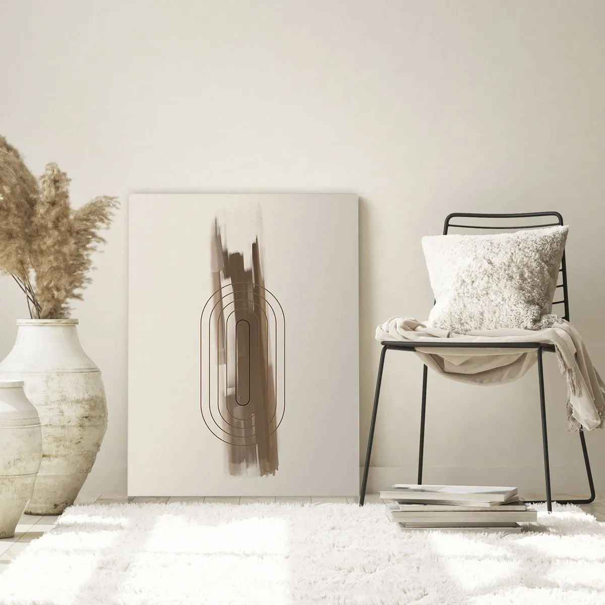 Glasbild - Bild auf glas - Abstraktion in Brauntönen mit minimalistischem Muster - 50x70cm - Ein Hauch von Grau - Moderne Wanddekoration für Wohnzimmer und Schlafzimmer ARTTOR