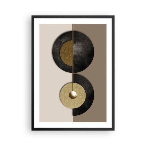 Poster in einem schwarzem Rahmen - Moderne Abstraktion mit geometrischen Goldakzenten - 50x70cm - Variationen rund um den Kreis - Moderne Wanddekoration für Wohnzimmer und Schlafzimmer ARTTOR
