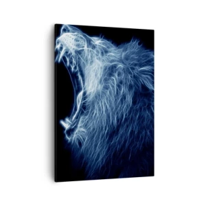 Bild auf Leinwand - Leinwandbild - Ein markantes Löwengesicht im Neon-Stil - 50x70cm - Der feurige Zorn des Königs - Moderne Wanddekoration für Wohnzimmer und Schlafzimmer ARTTOR