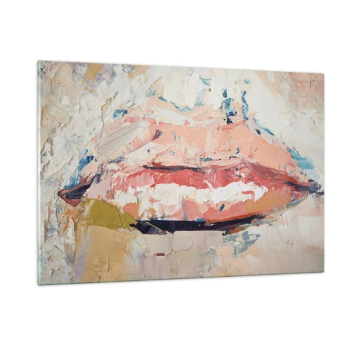 Glasbild - Bild auf glas - Abstraktes Bild von Lippen in einer expressiven Maltechnik - 120x80cm - Es weckt die Sinne - Moderne Wanddekoration für Wohnzimmer und Schlafzimmer ARTTOR