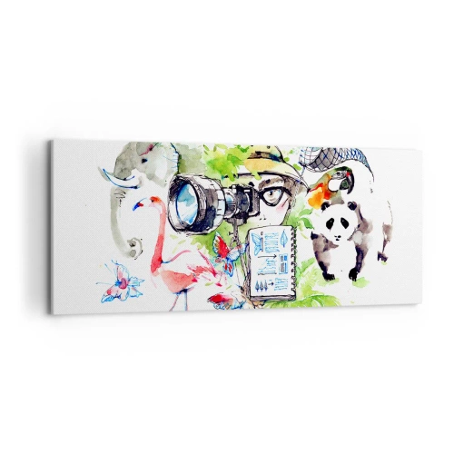 Bild auf Leinwand - Leinwandbild - Bunte Grafiken mit Natur- und Safari-Themen - 120x50cm - In der Linse eines Reisenden - Moderne Wanddekoration für Wohnzimmer und Schlafzimmer ARTTOR