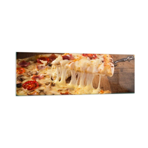 Glasbild - Bild auf glas - Pizza mit faserigem Käse - 160x50cm - Ein Meisterwerk der italienischen Kunst - Moderne Wanddekoration für Wohnzimmer und Schlafzimmer ARTTOR