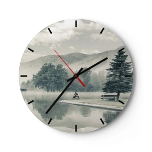Wanduhr - Glasuhr - Morgennebel über einem ruhigen See inmitten der Berge - 30x30cm - Der See schläft noch - Moderne Wanddekoration für Wohnzimmer, Küche und Schlafzimmer ARTTOR