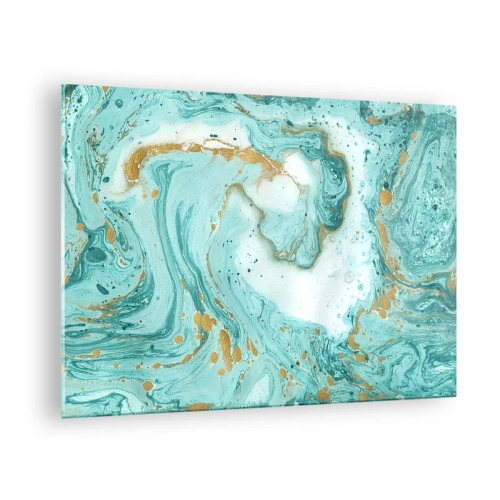 Glasbild - Bild auf glas - Türkis- und goldfarbenes Marmormuster - 70x50cm - Unter der großen Welle der Edo-Ära - Moderne Wanddekoration für Wohnzimmer und Schlafzimmer ARTTOR