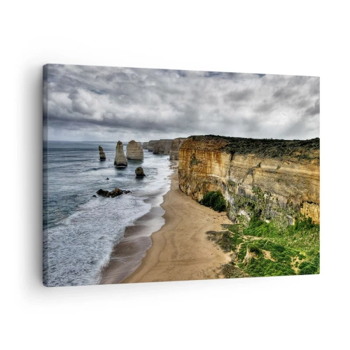 Bild auf Leinwand - Leinwandbild - Steilküste mit Strand und Felsformationen - 70x50cm - Rohe Schönheit - Moderne Wanddekoration für Wohnzimmer und Schlafzimmer ARTTOR