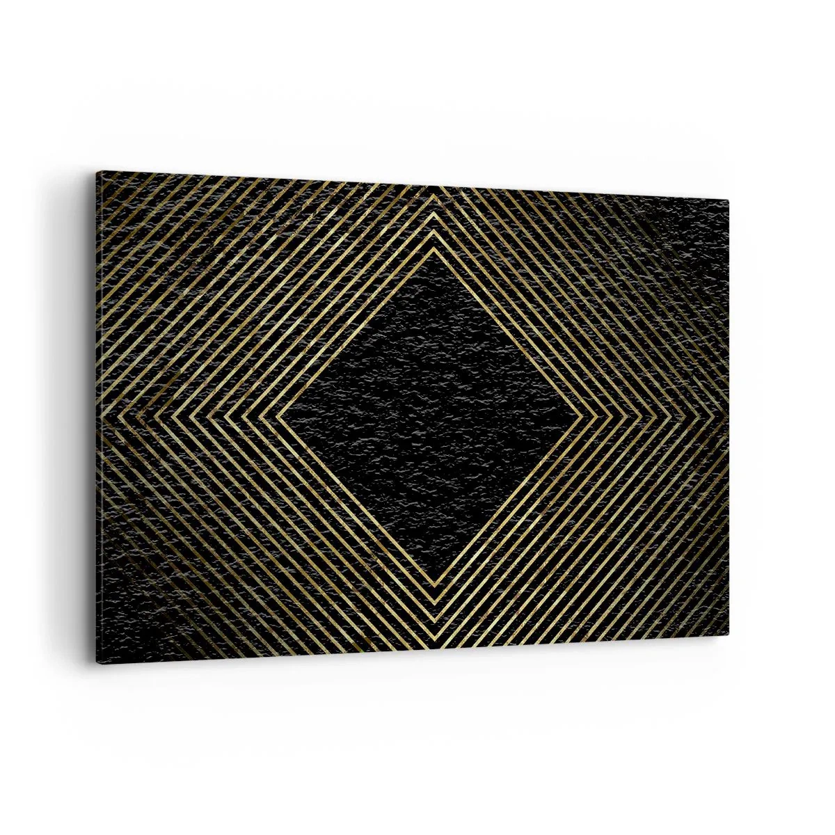Bild auf Leinwand - Leinwandbild - Schwarzer Hintergrund mit einem geometrischen Muster aus goldenen Linien - 120x80cm - Geometrie im glamourösen Stil - Moderne Wanddekoration für Wohnzimmer und Schlafzimmer ARTTOR