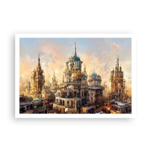 Poster - Architektonische Türme in den Strahlen der untergehenden Sonne - 100x70cm - Stadt der Städte - Moderne Wanddekoration für Wohnzimmer und Schlafzimmer ARTTOR