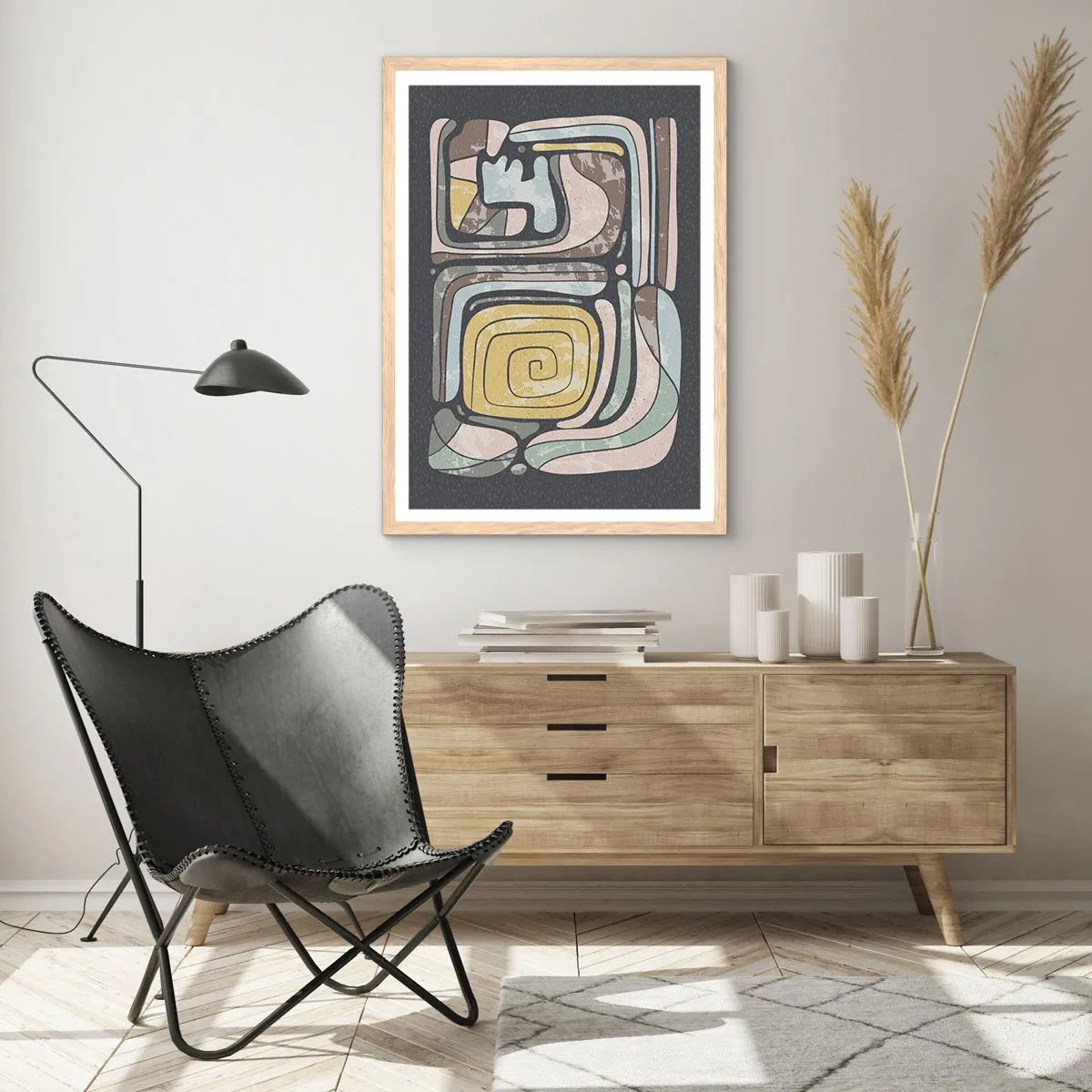 Poster in einem Rahmen aus heller Eiche - Abstraktion im präkolumbianischen Geist - 50x70 cm