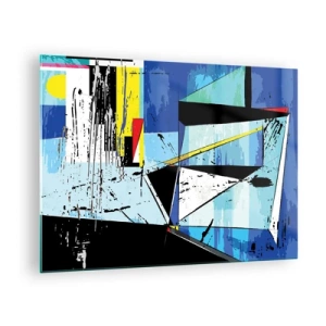 Glasbild - Bild auf glas - Abstrakte geometrische Komposition in Blautönen - 70x50cm - Betrachten Sie die Welt aus einem Blickwinkel ... - Moderne Wanddekoration für Wohnzimmer und Schlafzimmer ARTTOR