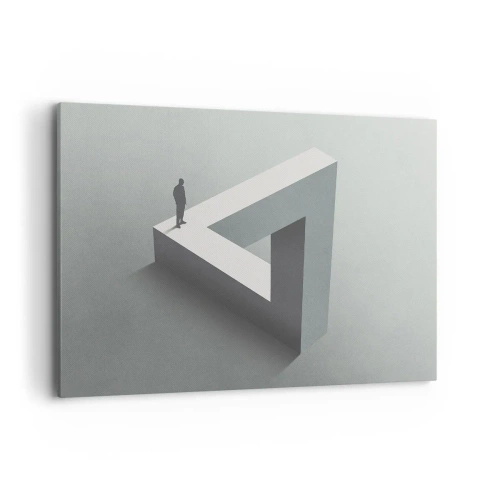 Bild auf Leinwand - Leinwandbild - Eine Figur, die auf einem Penrose-Dreieck in Grautönen steht. - 120x80cm - Es ist also doch möglich - Moderne Wanddekoration für Wohnzimmer und Schlafzimmer ARTTOR