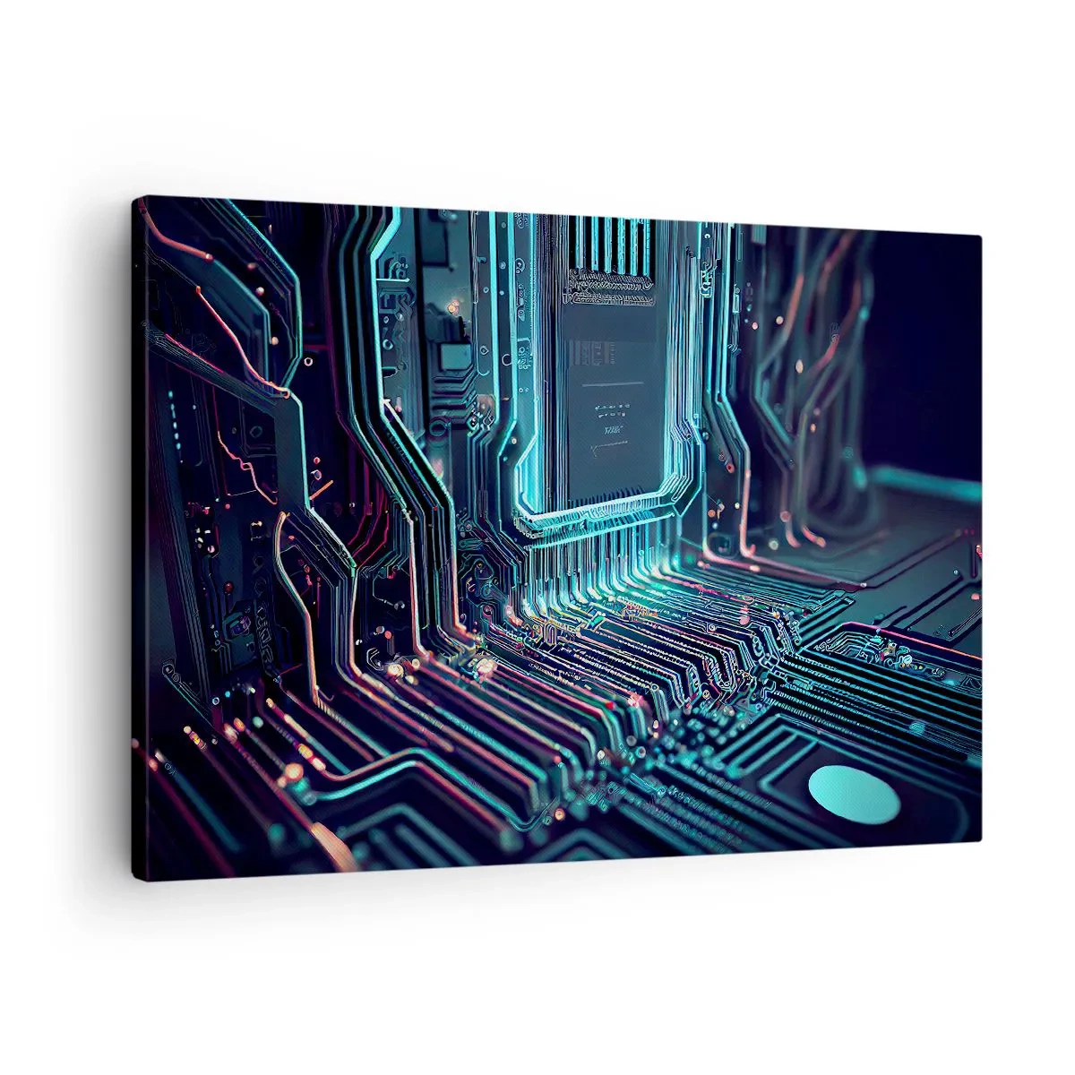 Bild auf Leinwand - Leinwandbild - Technologische Leiterplatte mit beleuchteten Spuren - 70x50cm - Ich denke nur… - Moderne Wanddekoration für Wohnzimmer und Schlafzimmer ARTTOR