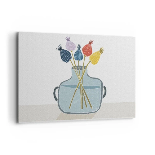 Bild auf Leinwand - Leinwandbild - Bunte Trockenblumen in einer Vase auf weißem Hintergrund - 100x70cm - Es ist mucksmäuschenstill - Moderne Wanddekoration für Wohnzimmer und Schlafzimmer ARTTOR
