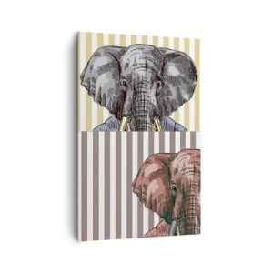 Bild auf Leinwand - Leinwandbild - Ein Elefant im Anzug vor einem Hintergrund aus beigen Streifen - 80x120cm - Von Natur aus elegant - Moderne Wanddekoration für Wohnzimmer und Schlafzimmer ARTTOR