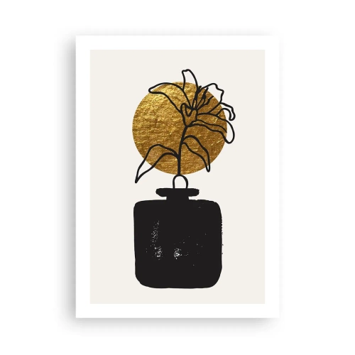 Poster - Abstrakte Komposition mit einer Blume und einem goldenen Kreis - 50x70cm - Schönheit ist Gold wert - Moderne Wanddekoration für Wohnzimmer und Schlafzimmer ARTTOR