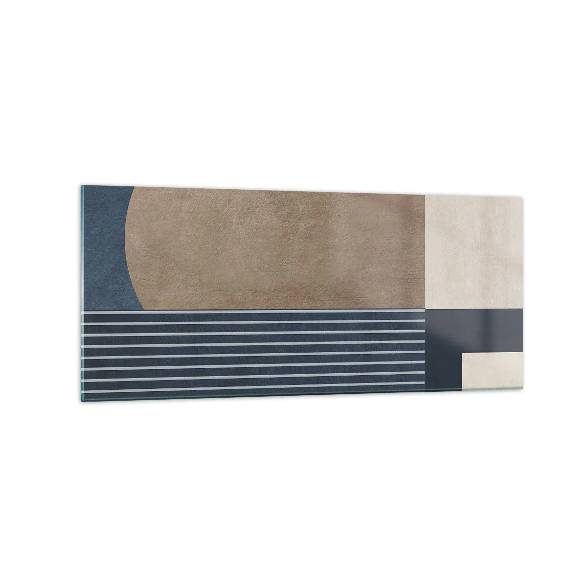 Glasbild - Bild auf glas - Geometrische Figuren in Beige- und Marineblautönen mit Linien - 120x50cm - Komposition aus Einfachheit und Rundheit - Moderne Wanddekoration für Wohnzimmer und Schlafzimmer ARTTOR