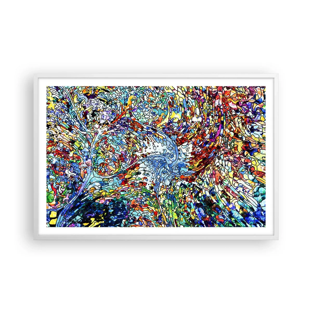 Poster in einem weißen Rahmen - Glasmalerei Wassertropfen - 91x61 cm