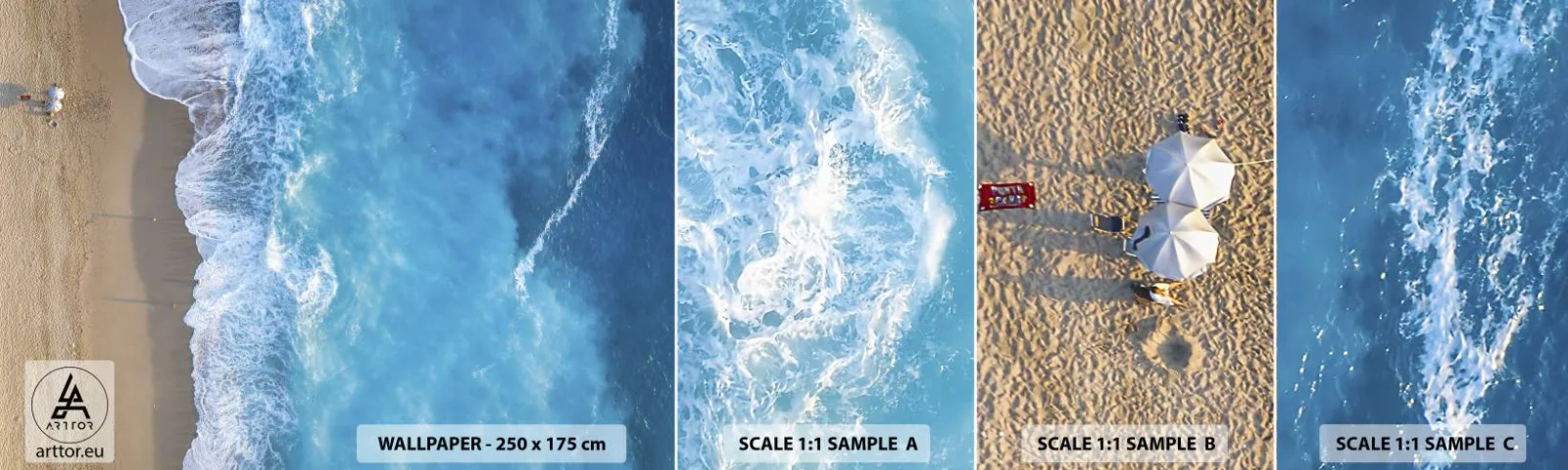 Fototapeten Muster Selbstklebend Deluxe Sticker - Die Kraft des Blaus - Landschaft, Strand, Meer - 100x30 cm