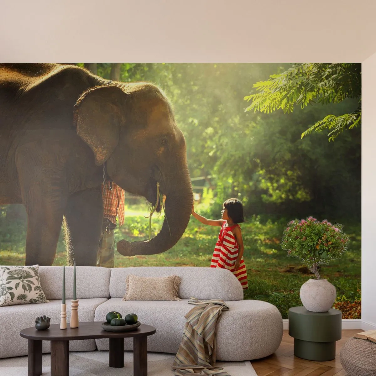 Fototapete Standard Eco - Die Stärke der Freundschaft - Tiere, Elefant, Mädchen - 200x140 cm