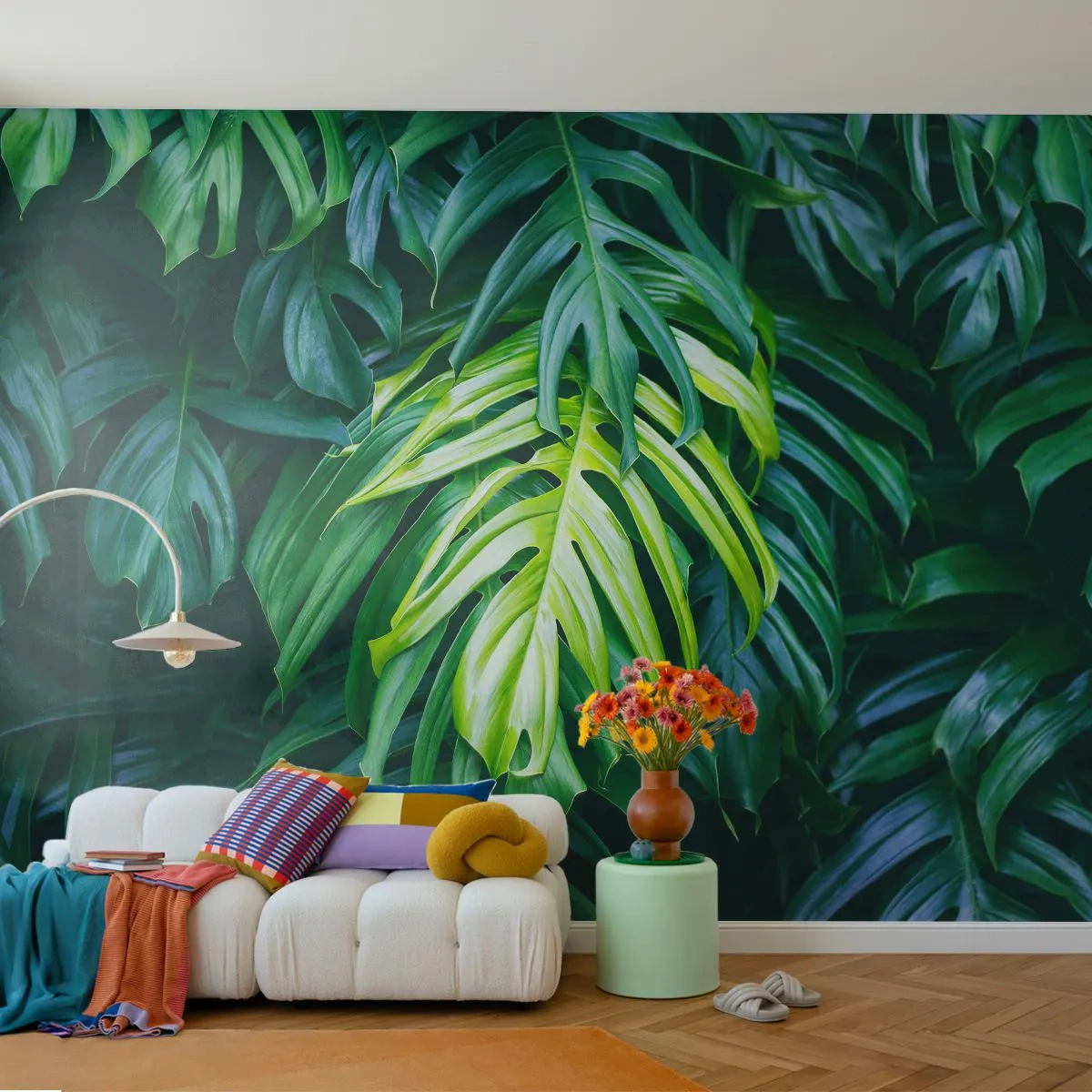 Fototapete Premium Sand - Dichte grüne Blätter der tropischen Vegetation - 100x70cm - Tauchen Sie ein in die Frische - Moderne Wanddekoration für Wohnzimmer und Schlafzimmer ARTTOR