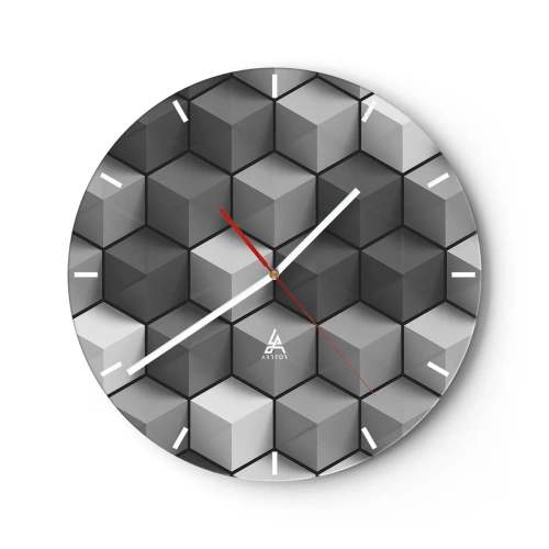 Wanduhr - Glasuhr - 3D-kubische Figuren in geometrischer Anordnung - 30x30cm - Kubistisches Puzzle - Moderne Wanddekoration für Wohnzimmer, Küche und Schlafzimmer ARTTOR