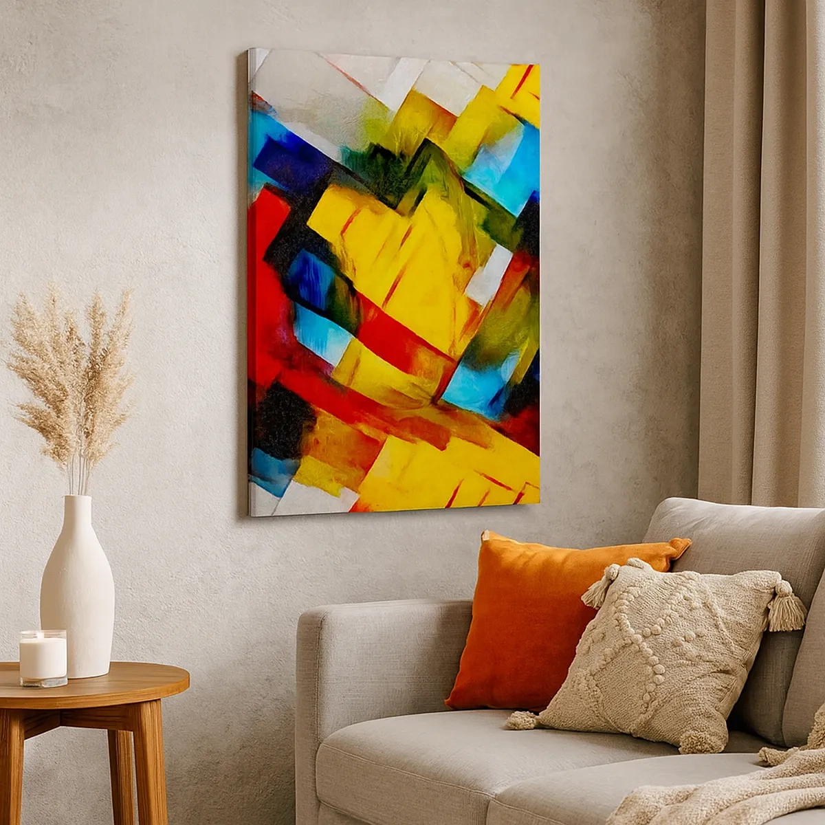 Bild auf Leinwand - Leinwandbild - Abstrakte geometrische Komposition in lebendigen Farben - 50x70cm - Ein bunter Interleaver - Moderne Wanddekoration für Wohnzimmer und Schlafzimmer ARTTOR