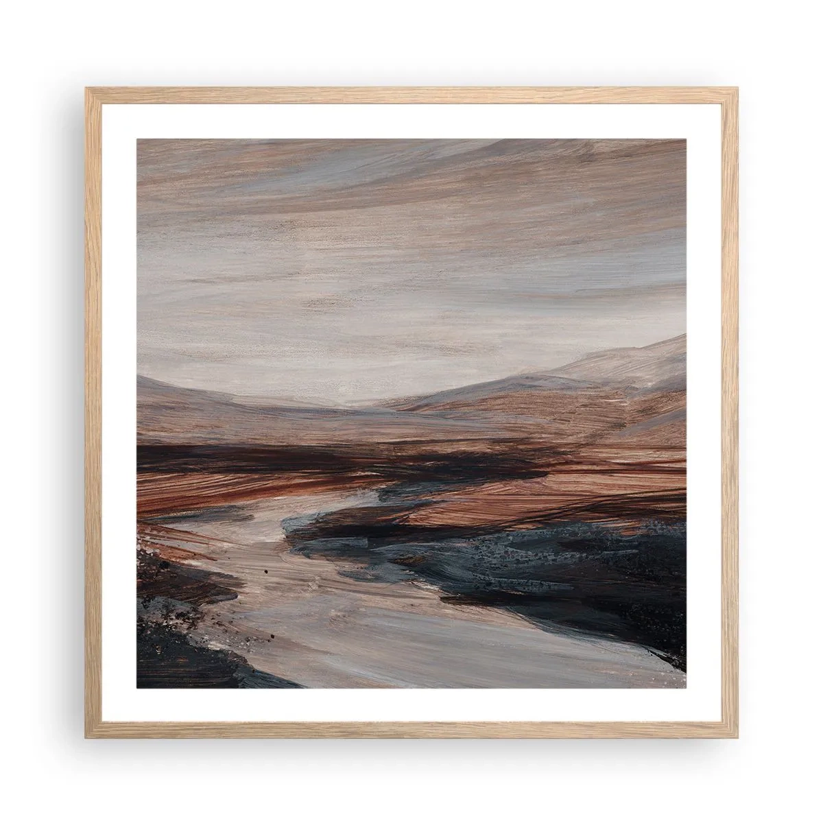 Poster in einem Rahmen aus heller Eiche - Ruhiges Tal - 60x60 cm