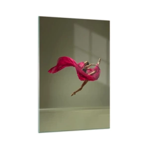 Glasbild - Bild auf glas - Balletttänzerin in dynamischer Pose mit rosa Stoff - 70x100cm - Tanzende Flamme - Moderne Wanddekoration für Wohnzimmer und Schlafzimmer ARTTOR