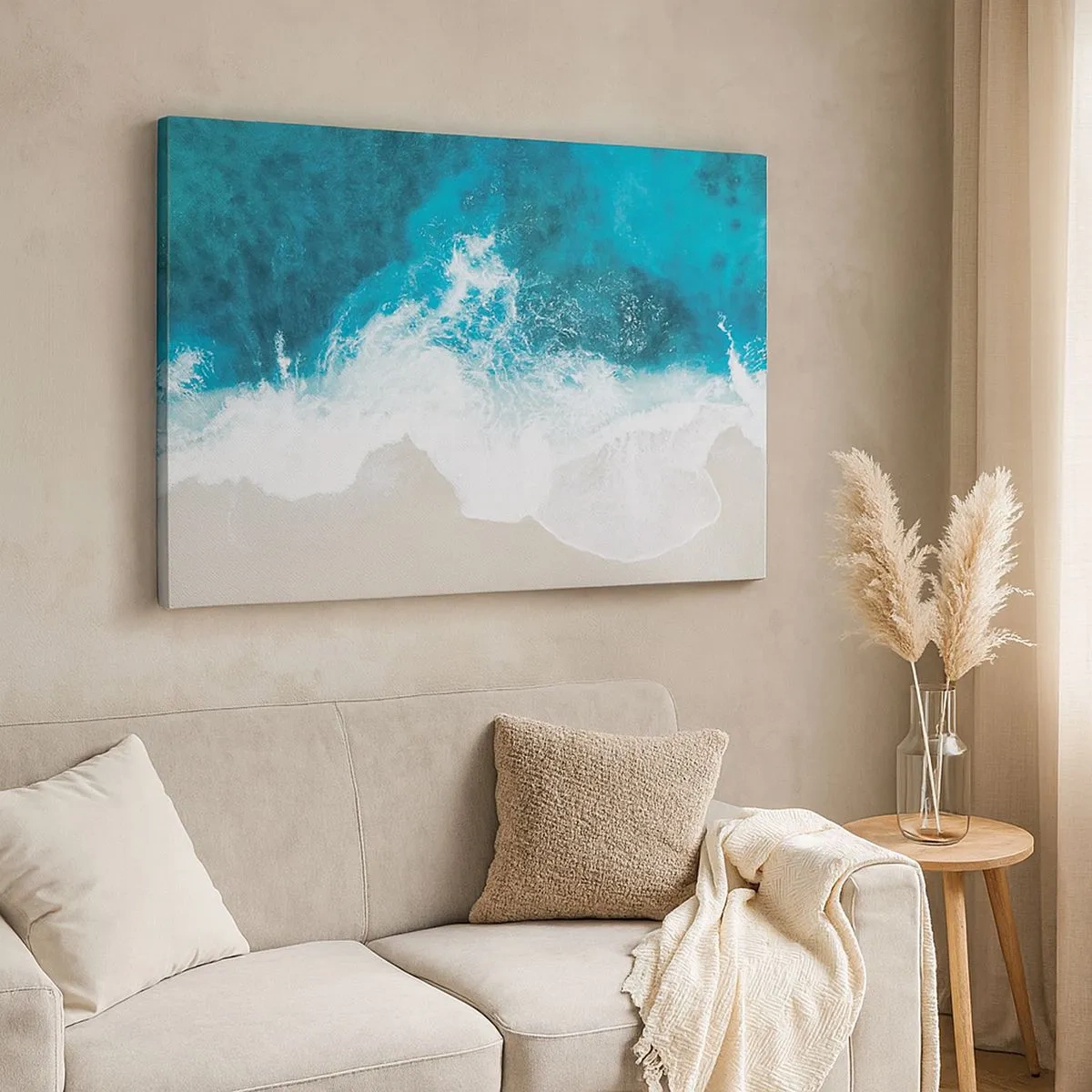 Bild auf Leinwand - Leinwandbild - Türkisfarbene Meereswellen auf hellem Sand - 70x50cm - Natürliche Liebkosung - Moderne Wanddekoration für Wohnzimmer und Schlafzimmer ARTTOR