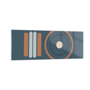 Glasbild - Bild auf glas - Eine geometrische Komposition mit Kreisen und Rechtecken in gedämpften Farben. - 140x50cm - Das Wesen der Dinge - Moderne Wanddekoration für Wohnzimmer und Schlafzimmer ARTTOR