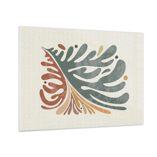 Glasbild - Bild auf glas - Abstraktes Blatt in warmen Farben - 70x50cm - Mehrfarbiges Blatt - Moderne Wanddekoration für Wohnzimmer und Schlafzimmer ARTTOR
