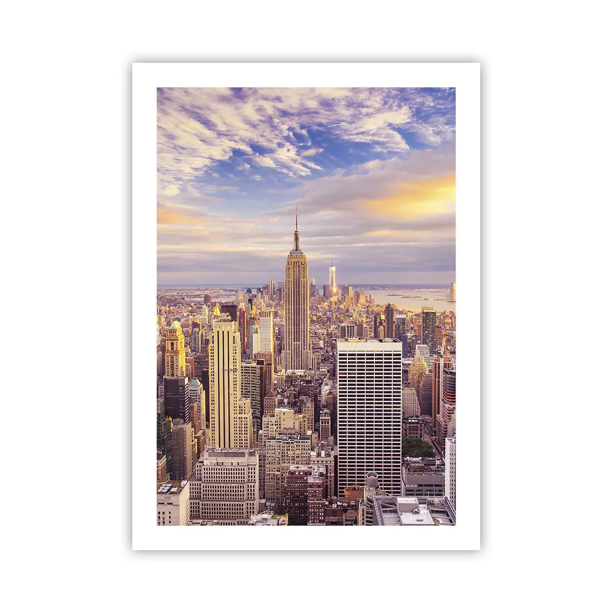 Poster - New York City-Panorama vom Empire State Building bei Sonnenuntergang - 50x70cm - Nur nach den Wolken greifen - Moderne Wanddekoration für Wohnzimmer und Schlafzimmer ARTTOR